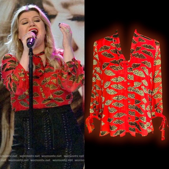 Alice + Olivia Tops - Alice + Olivia ‘Sheila’ Leopard Lips Red Burnout Tie-Neck Top Size XS ASO Kelly